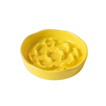 gamelle anti glouton chat en céramique de couleur jaune