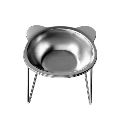 Gamelle anti-glouton pour chat en inox surélevée avec support métallique