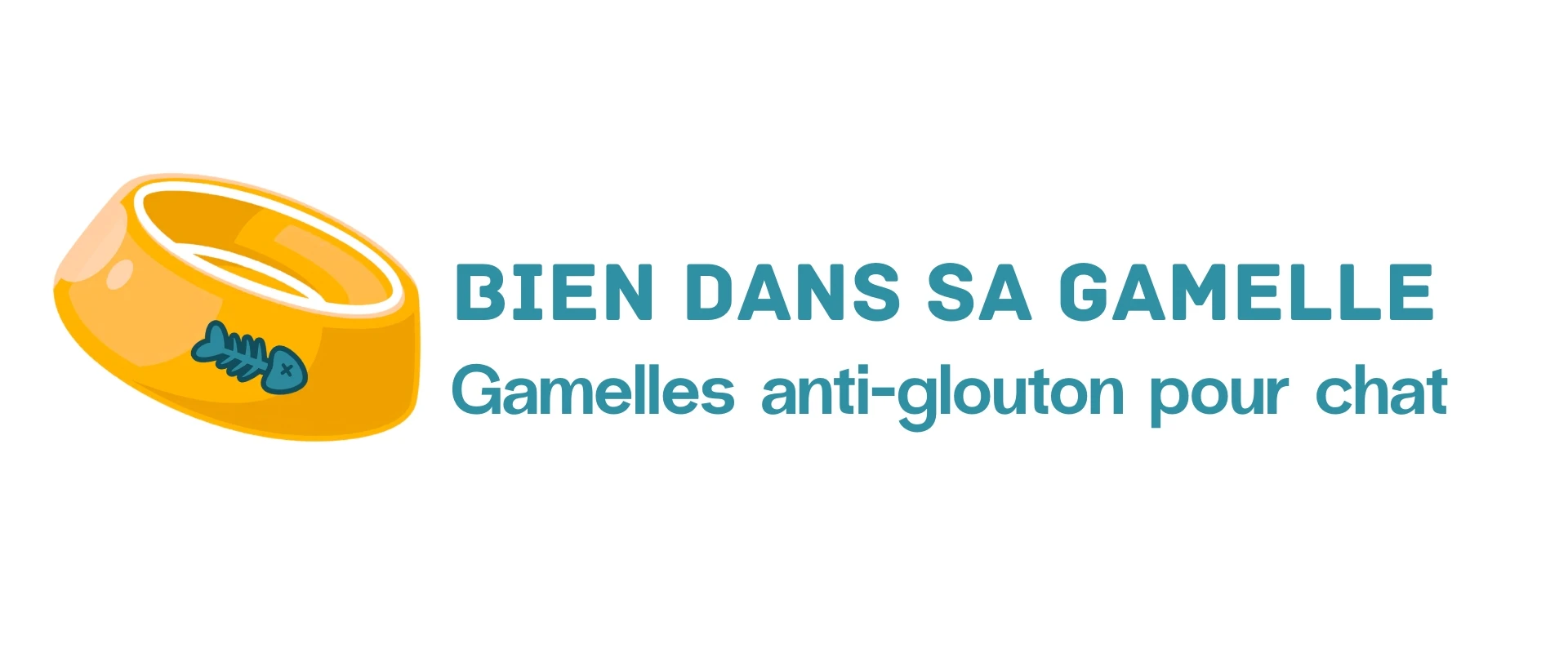 Gamelle anti glouton chat jaune décorée d'une arrête de poisson